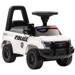 Ecooso - Kids Police Ride-On Toy Car, Foot-to-Floor Sliding Vehicle with Horn, Storage, and PA System for Ages 1.5–5 - White