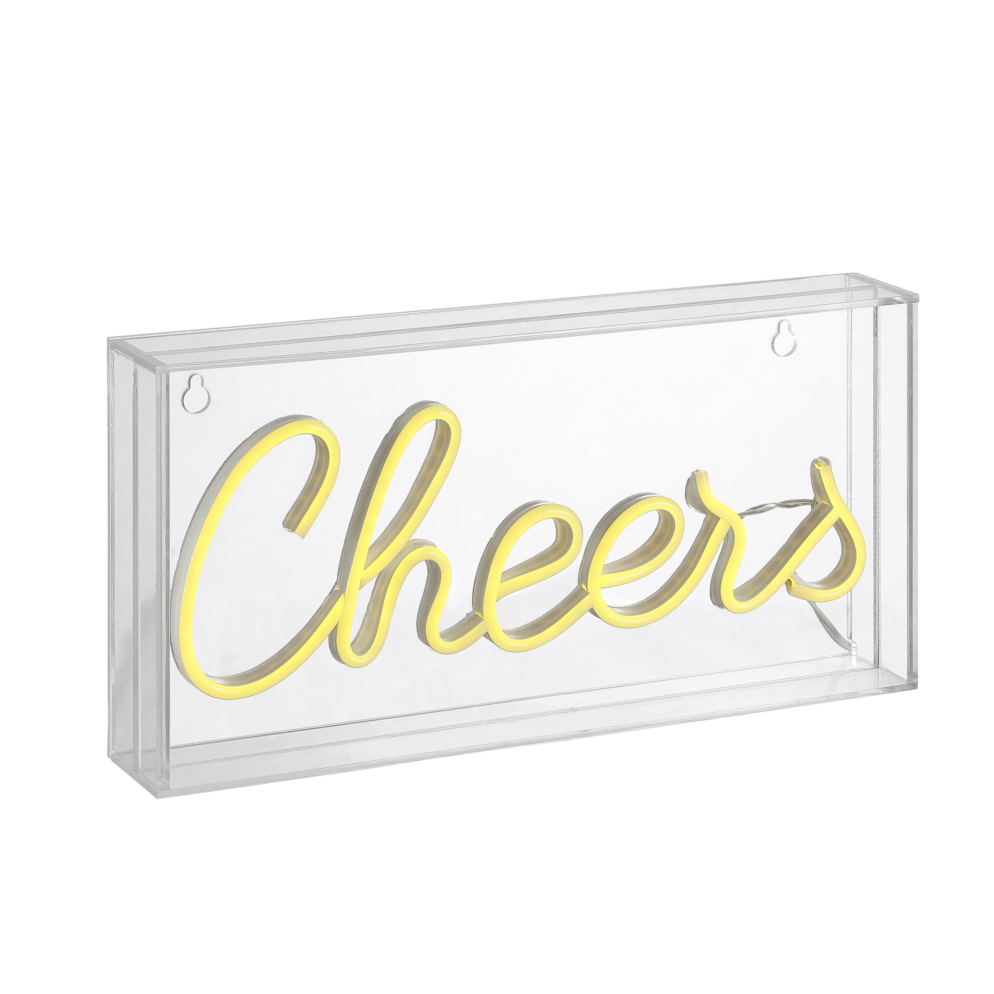 Jonathan Y - Cheers 11.8" Contemporary Glam Acrylic Box USB Operated LED Neon Light - Yellow