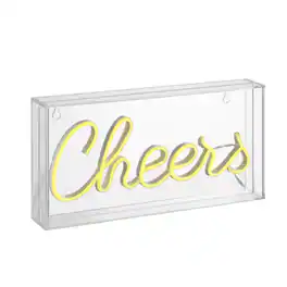 Jonathan Y - Cheers 11.8" Contemporary Glam Acrylic Box USB Operated LED Neon Light - Yellow