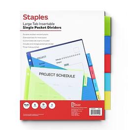 Staples - Large Tab Plastic Insertable Pocket Dividers, 5-Tabs - Multicolor