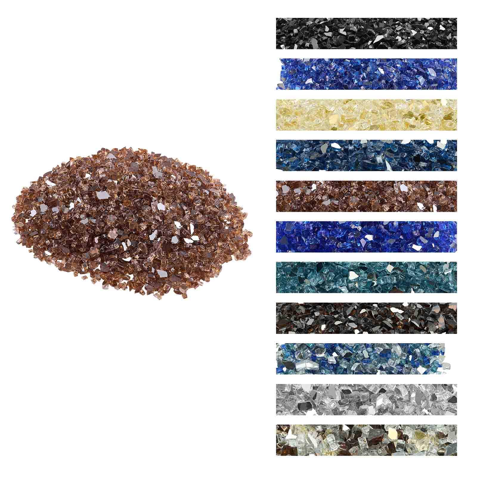 VEVOR - Fire Glass, 10 LBS / 4.5 KG High-Temperature Resistant Fireplace Rocks,1/4-Inch / 6.35 mm Reflective & Smokeless Firepit - Red Brown Copper