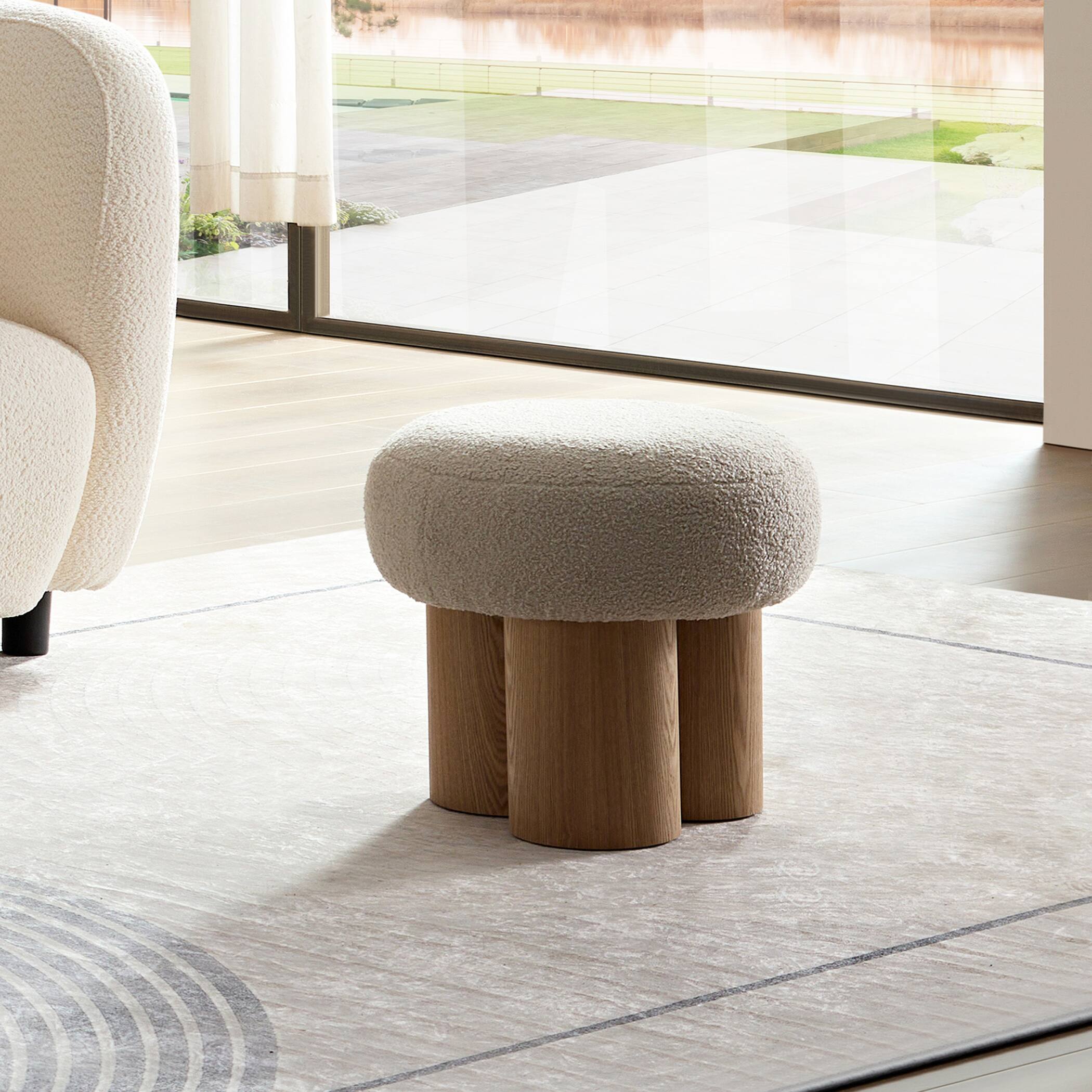 Alt View 1. GOODSILO - Mushroom Stool with Plush Seat and Wood-Like Barrel Base for Versatile Home Seating and Decor - Greige.