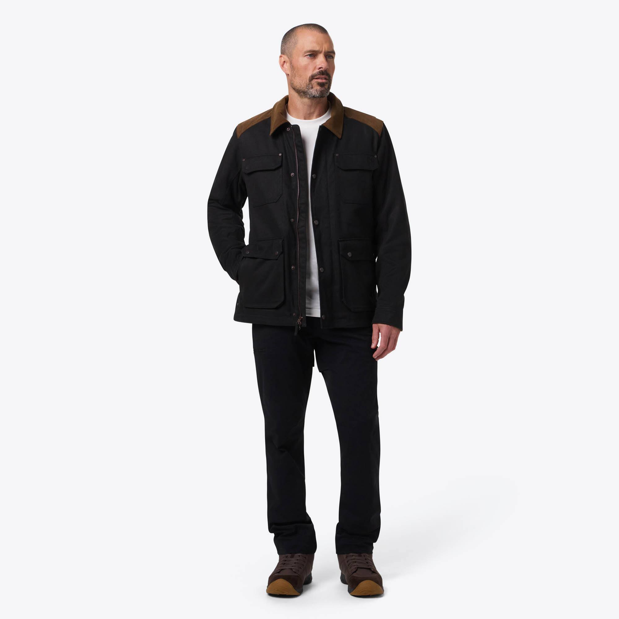 Left. Mobile Warming - App Controlled Men's Ranch 3/4 Heated Jacket - Black.