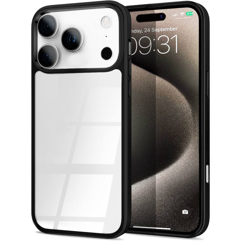 Entronix - iPhone 17 Pro Max Clear Case with Impact Chrome Frame - Durable Protection - Black
