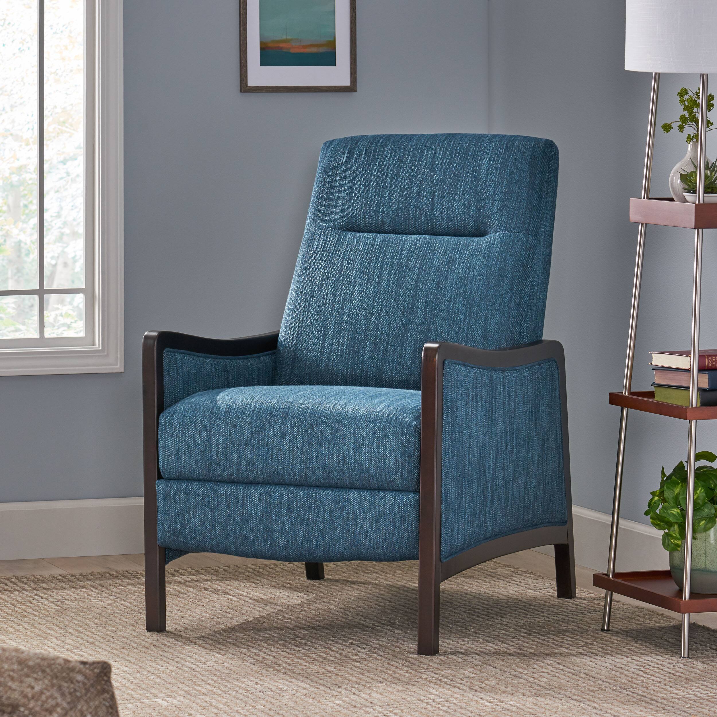 Front. TinyHomie - Fabric Recliner Chair Mid Century Modern Recliner Pushback Single Recliner Sofa - Blue.