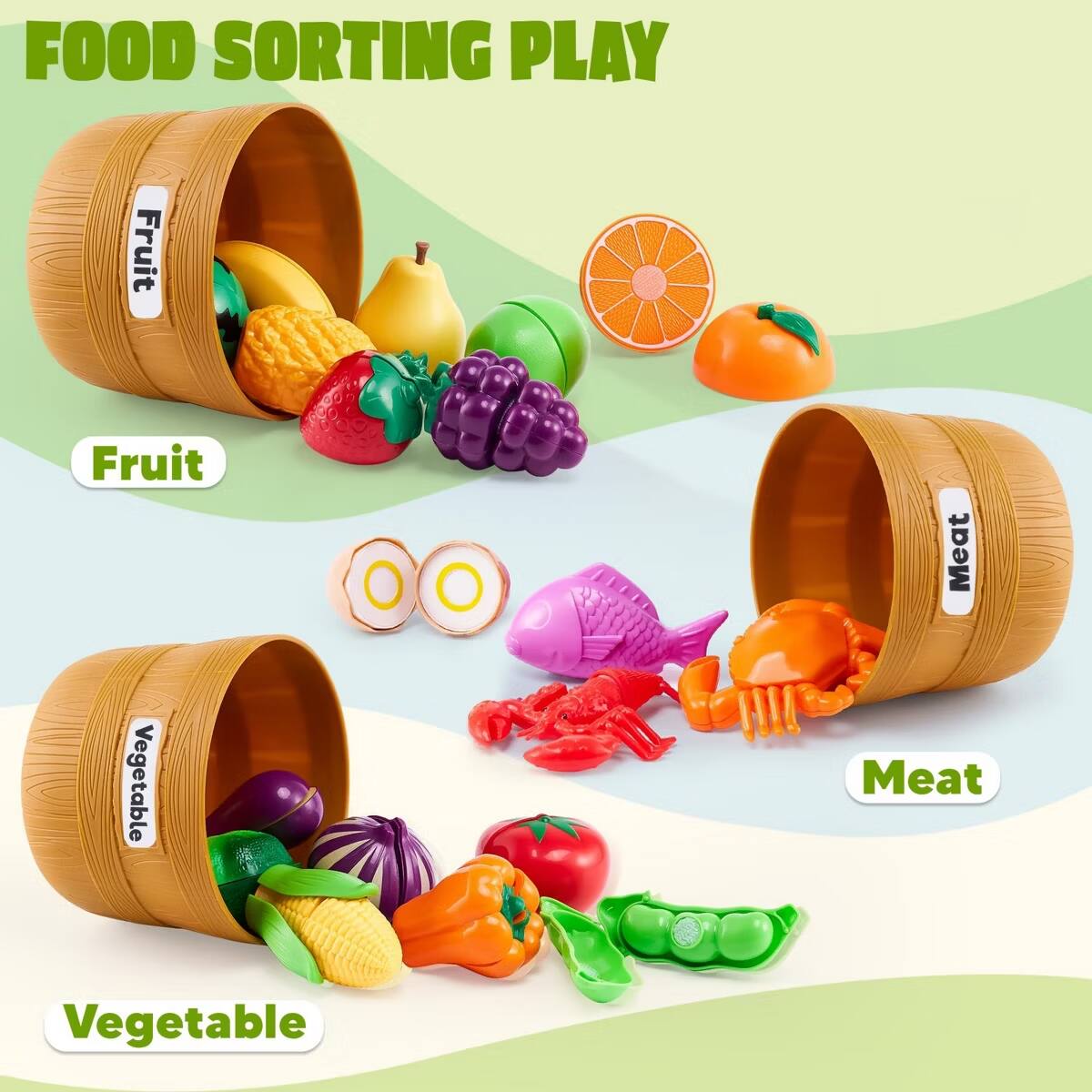FOOD SORTING PLAY  
Fruit  
Fruit  
Meat  
Vegetable  
Meat  
Vegetable
