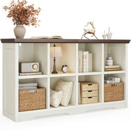 OffiGo - Cube Open Shelf Bookcase, Modern Farmhouse Storage Organizer for Bins, Books, Decor – Display Console for Living Room, B - Walnut+white