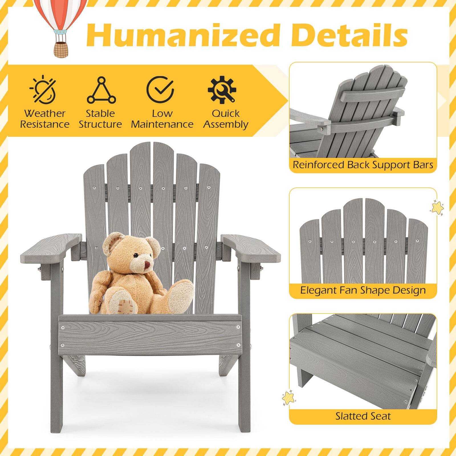 Humanized Details  
Weather Stable Low Quick Resistance Structure Maintenance Assembly  
Reinforced Back Support Bars  
Elegant Fan Shape Design  
Slatted Seat