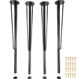 VEVOR - 28" Hairpin Desk Legs, 4-Pack, Durable 3-Rod Iron Bench Supports for DIY Tables - Black