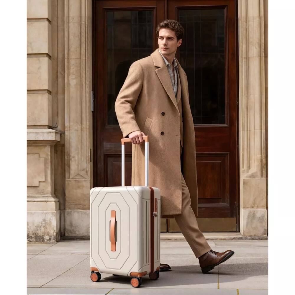 Alt View 1. SKONYON - Luggage Set with Backpack 20 Inch Carry On Hardshell Suitcase with Spinner Wheels and TSA Lock - White+Black.