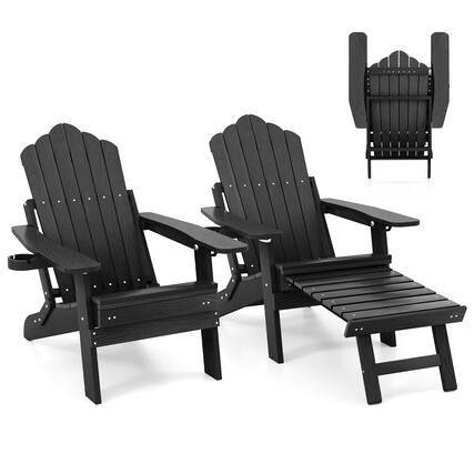 Front. Gymax - Gymax 2 PCS Folding Adirondack Chair HIPS Fire Pit Chair w/ Adjustable Backrest Black - Black.