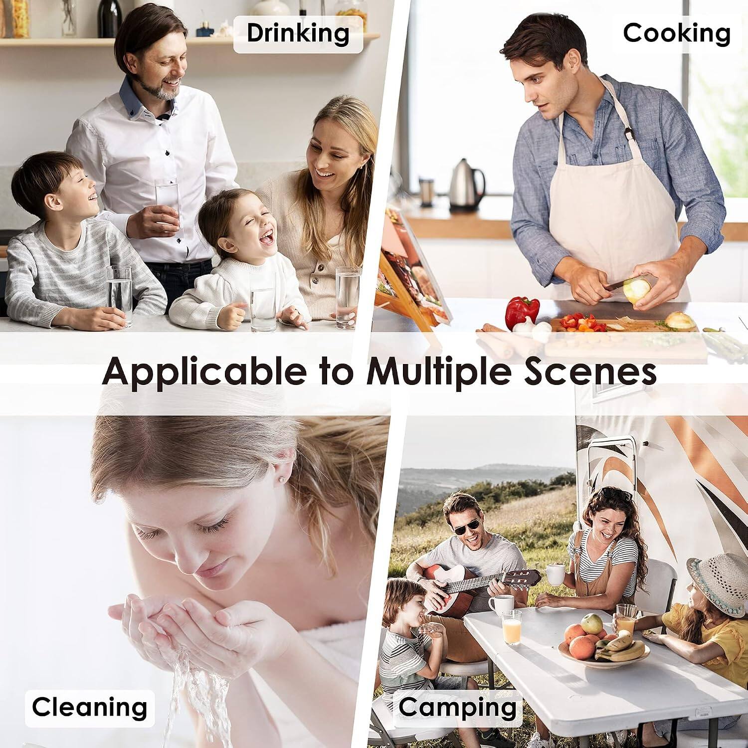 Drinking  
Cooking  
Applicable to Multiple Scenes  
Cleaning  
Camping