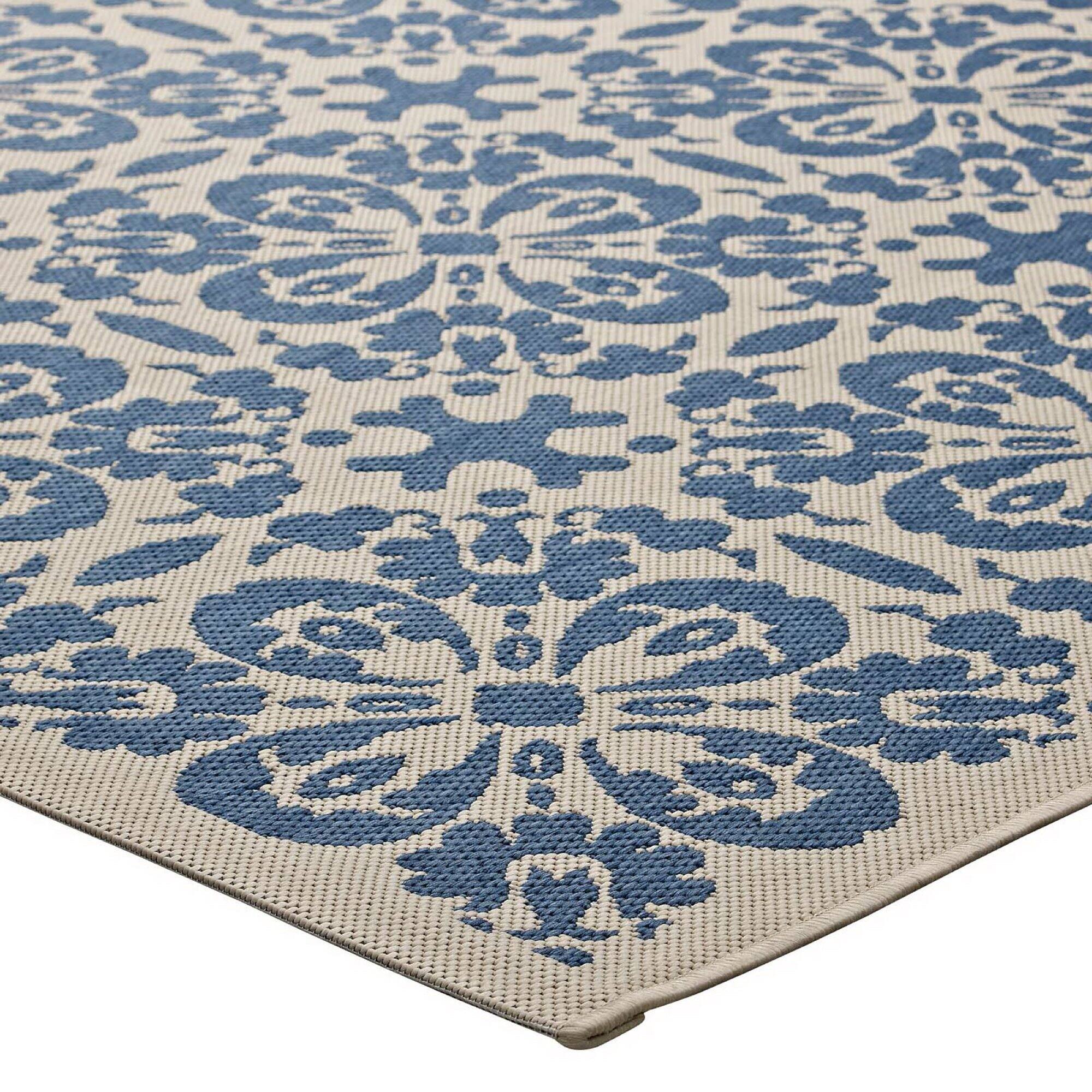Alt View 2. Modway - Ariana Vintage Floral Trellis Indoor and Outdoor Area Rug - Blue and Beige.