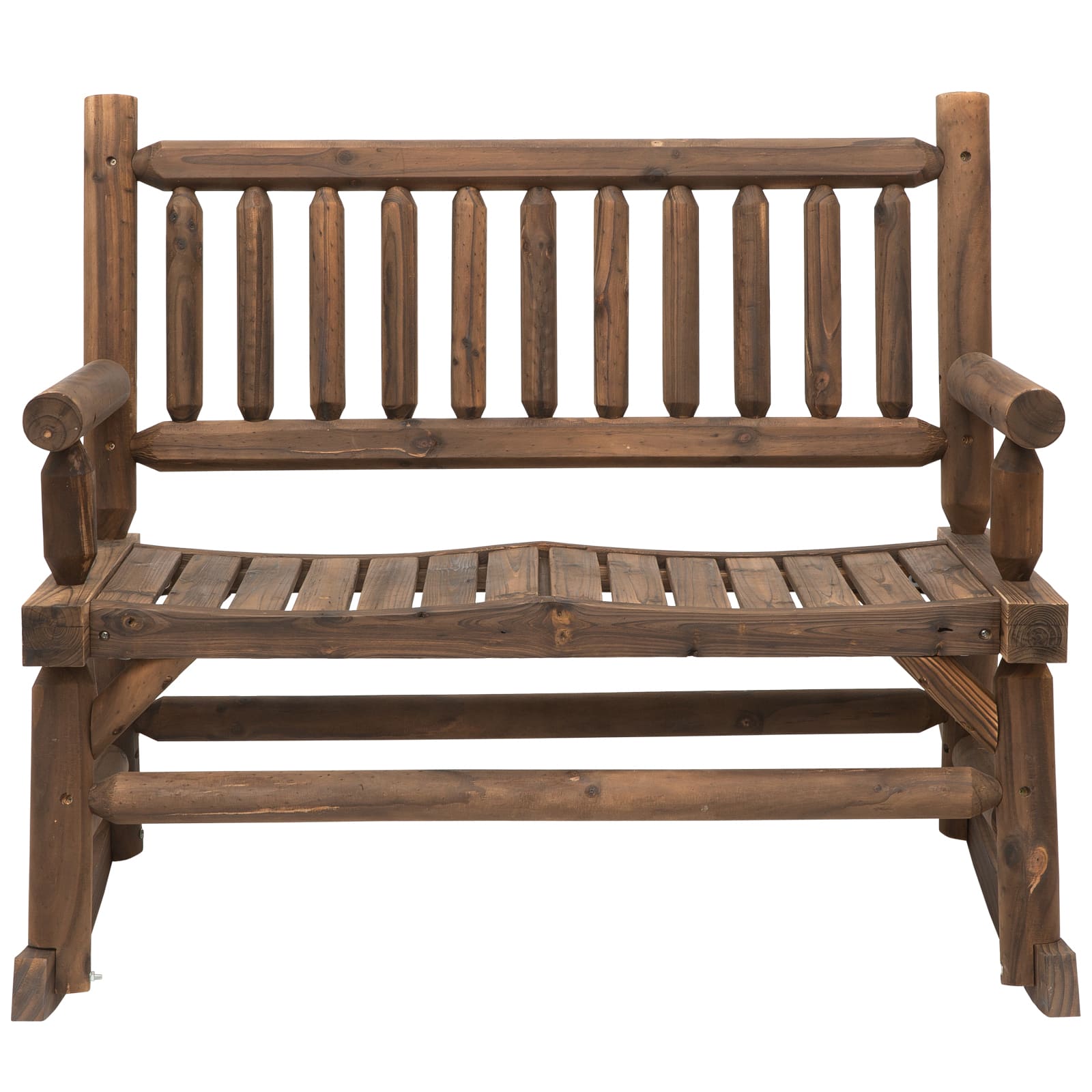 Outsunny - 2-Person Wood Rocking Chair with Log Design, Heavy Duty Loveseat with Wide Curved Seats for Patio, Backyard - Carbonized Color