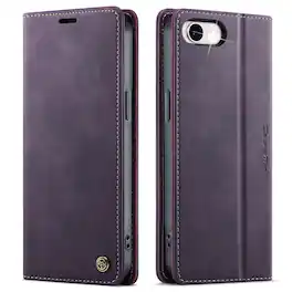 Dteck - For Apple iPhone 17e/16e Wallet Case, Premium Vegan PU Leather Flip Kickstand Card Slots Full Protection Cover - Purple