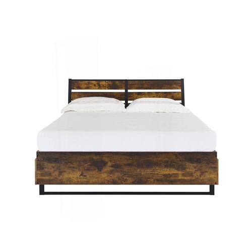 Left. Hivvago - King Size Industrial Slatted Headboard Platform Bed Frame with 6 Storage Drawers - Brown.