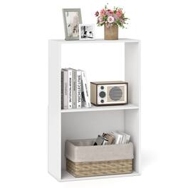 Costway - 1 PCS 3-Tier Bookshelf, 2-Cube Bookcase with Open Storage Compartment, Anti-Toppling Kit - White