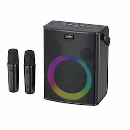 PRIMEPLUS - Portable Bluetooth Karaoke Speaker with 2 Wireless Microphones LED Light Show and AUX USB Inputs for Outdoor Singing - Black