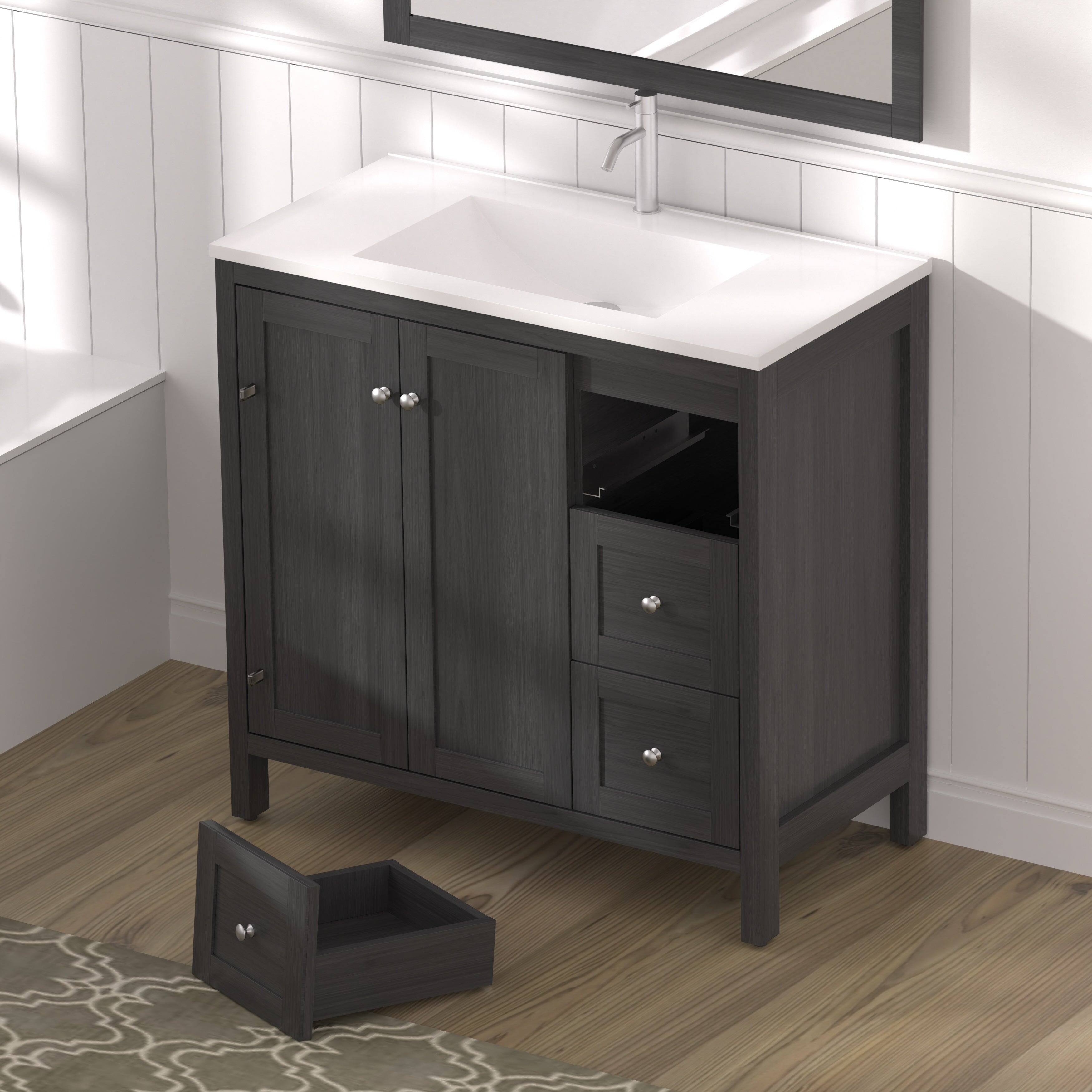 Alt View 7. Boyel Living - 35.5 in Bathroom Vanity Bathroom Cabinet with SMC Resin Basin and Soft-Close Doors and 3 Drawers in Munich Black - Black.