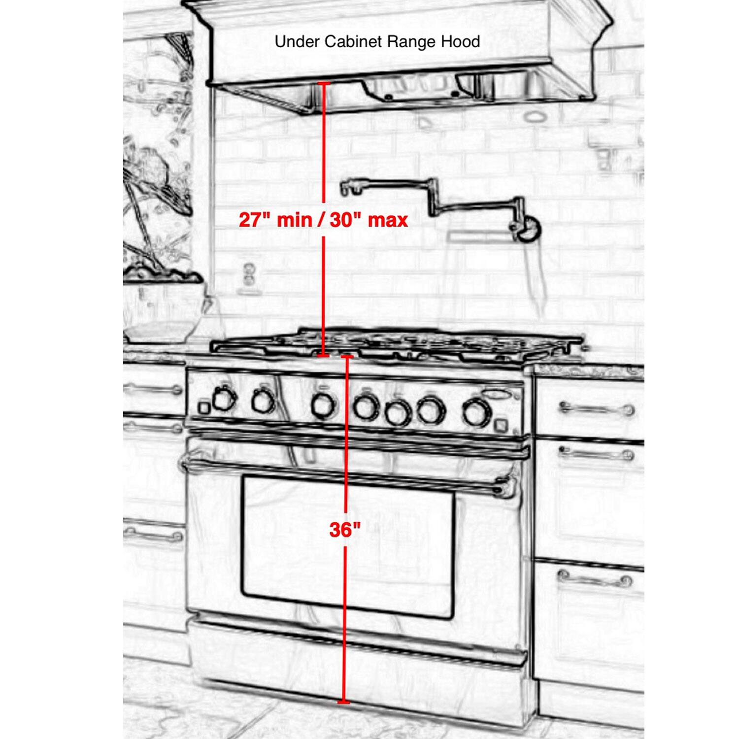Under Cabinet Range Hood  
27" min / 30" max  
36"