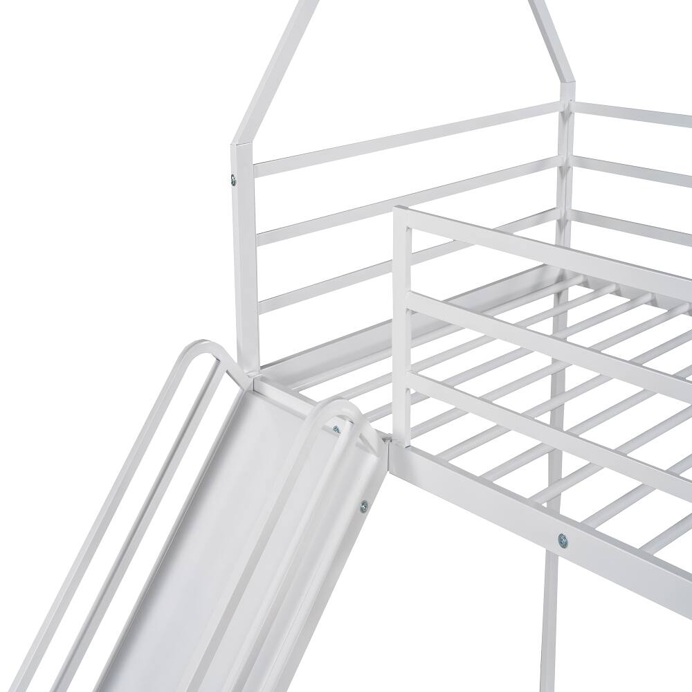 Alt View 9. Loheer - Loheer Twin over Twin House Bunk Bed with Slide White Metal Frame - White.