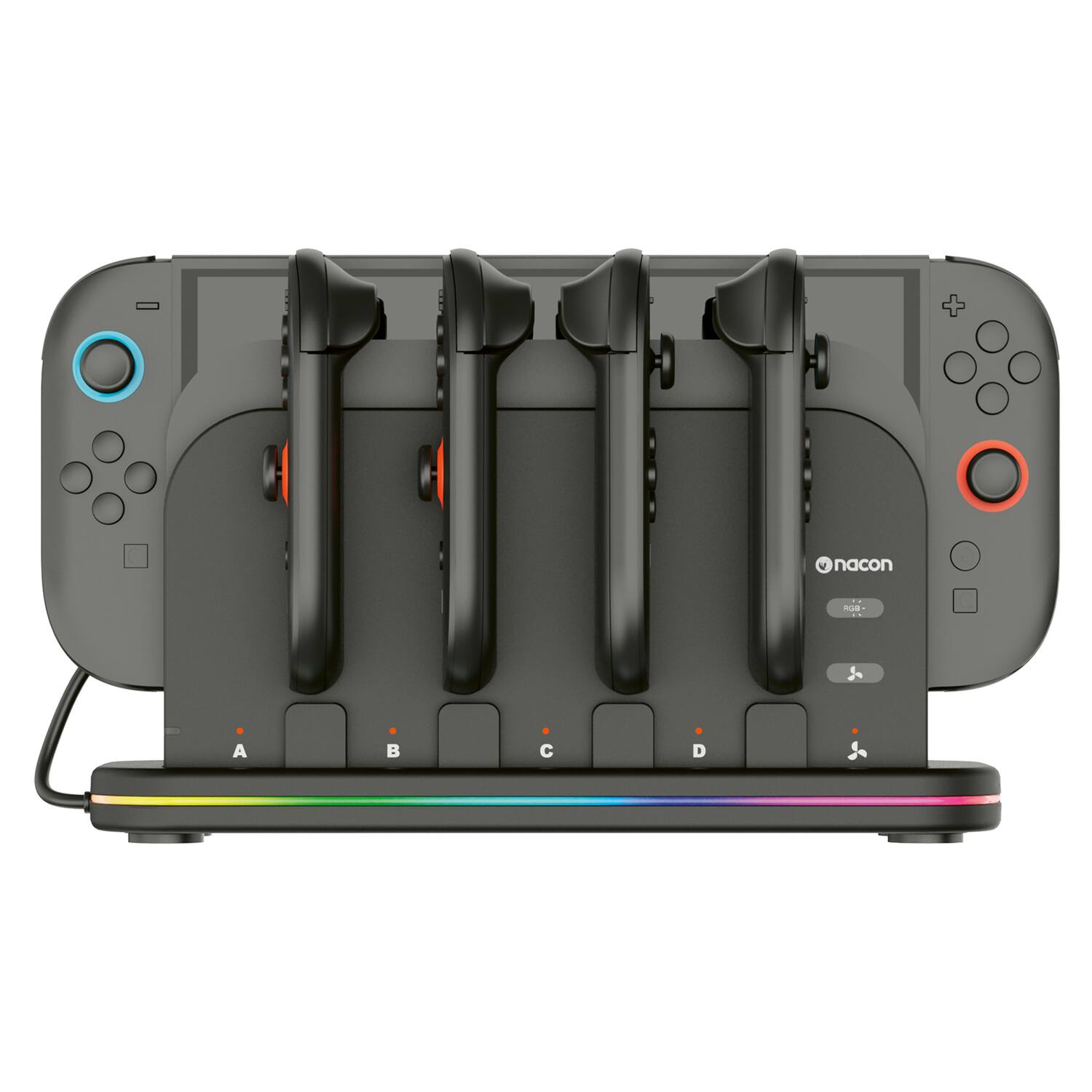 Left. Nacon - Multicharge RGB Dock Station for Nintendo Switch 2/1 Joy-Con - Black.