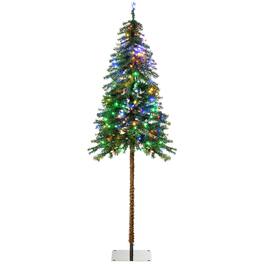 Homcom - Prelit Pencil Artificial Christmas Tree, 442 Branches, 175 Warm White or Colorful LEDs, Steel Base - Green