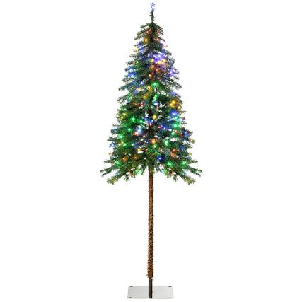 Front. Homcom - Prelit Pencil Artificial Christmas Tree, 442 Branches, 175 Warm White or Colorful LEDs, Steel Base - green.