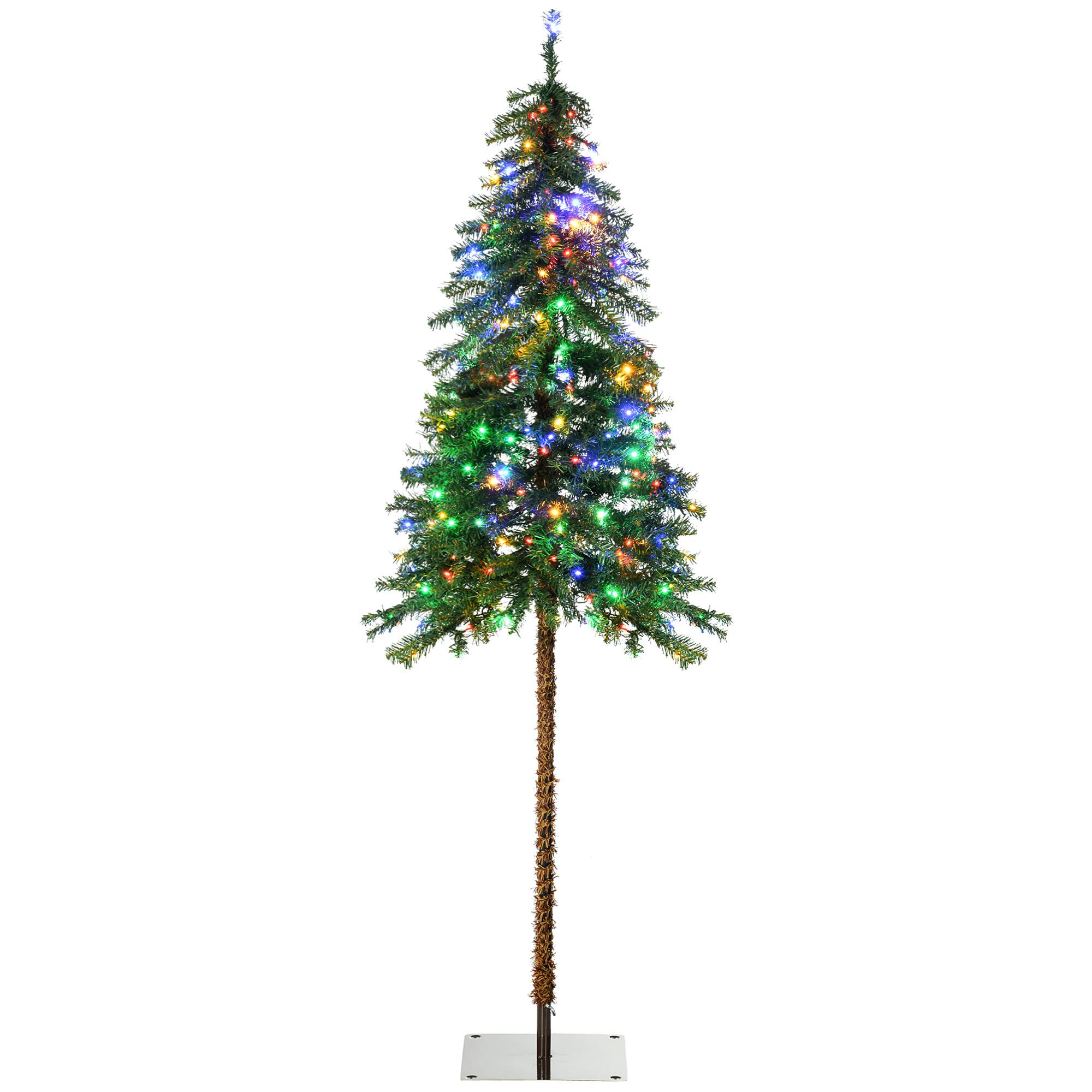 Homcom - Prelit Pencil Artificial Christmas Tree, 442 Branches, 175 Warm White or Colorful LEDs, Steel Base - Green