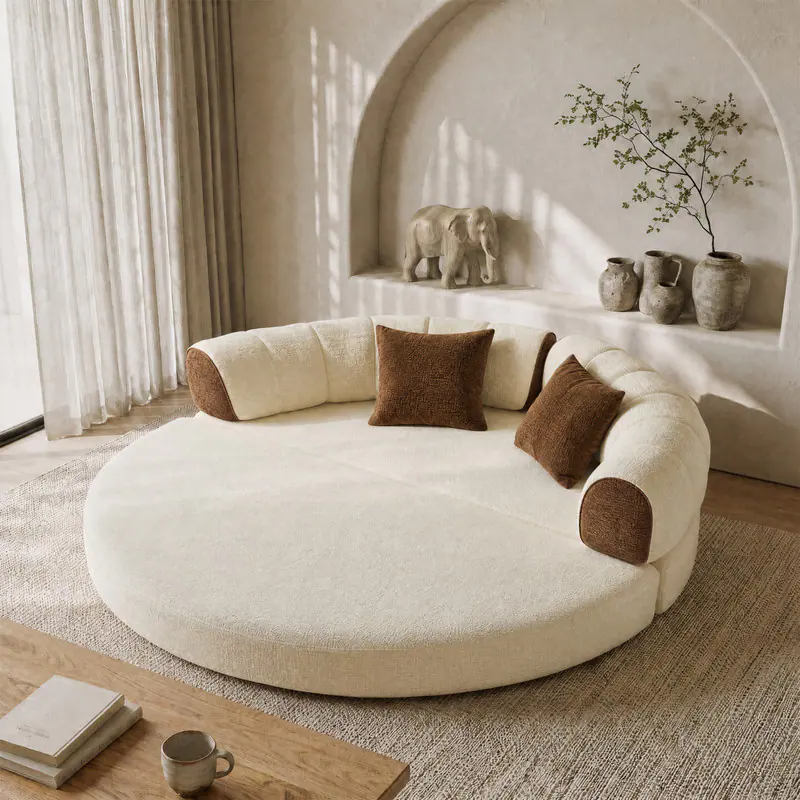 Angle. Vipbear - 78.8" Round Boneless Couch, Convertible Loveseat Sleeper Sofa Bed for Small Spaces, Apartment, Dorm - off-white/brown.