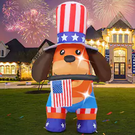 GOOSH Inflatables - GOOSH 4FT Independence Day Dog Inflatable with American Flag and LED Lights - Brown