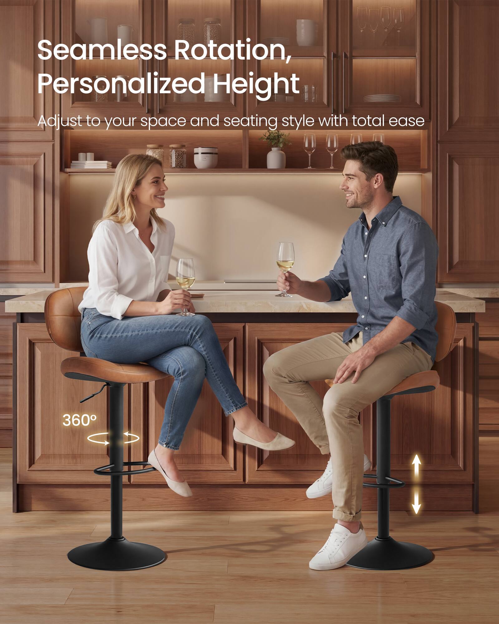 Seamless Rotation, Personalized Height  
Adjust to your space and seating style with total ease  
360°