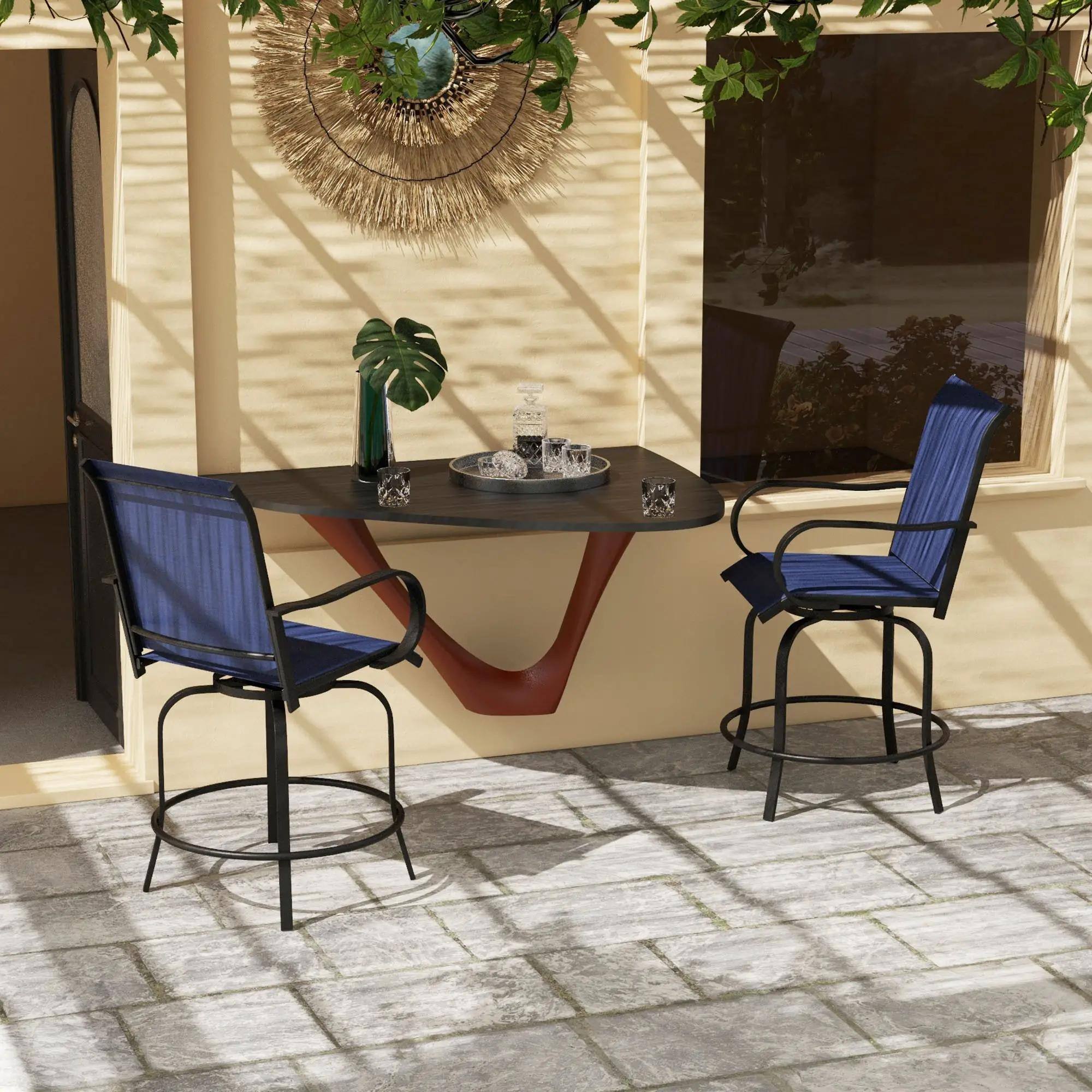 Alt View 7. Resenkos - Resenkos Outdoor Bar Stools Set, 360° Swivel Bar Height Chairs, Steel, Mesh Fabric, Blue - Blue.