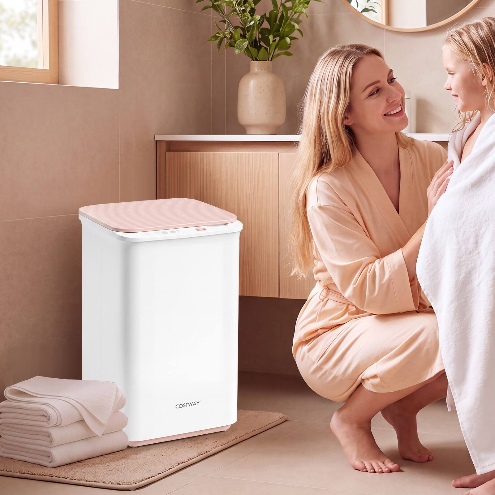Alt View 1. Costway - Costway Heated Towel Warmer, Large Bucket Towel Warmer with 4 Heat Timer, Auto Shut Off - White.