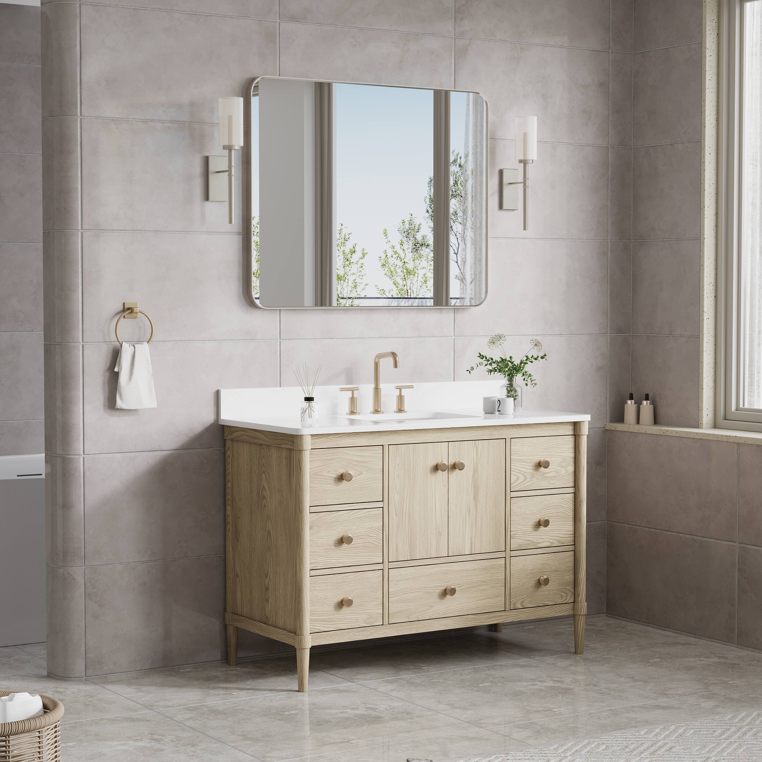 Alt View 1. WELLFOR - 40 in. W x 32 in. H Rectangular Aluminum Framed Wall-Mounted Bathroom Vanity Mirror - Brushed Nickel.