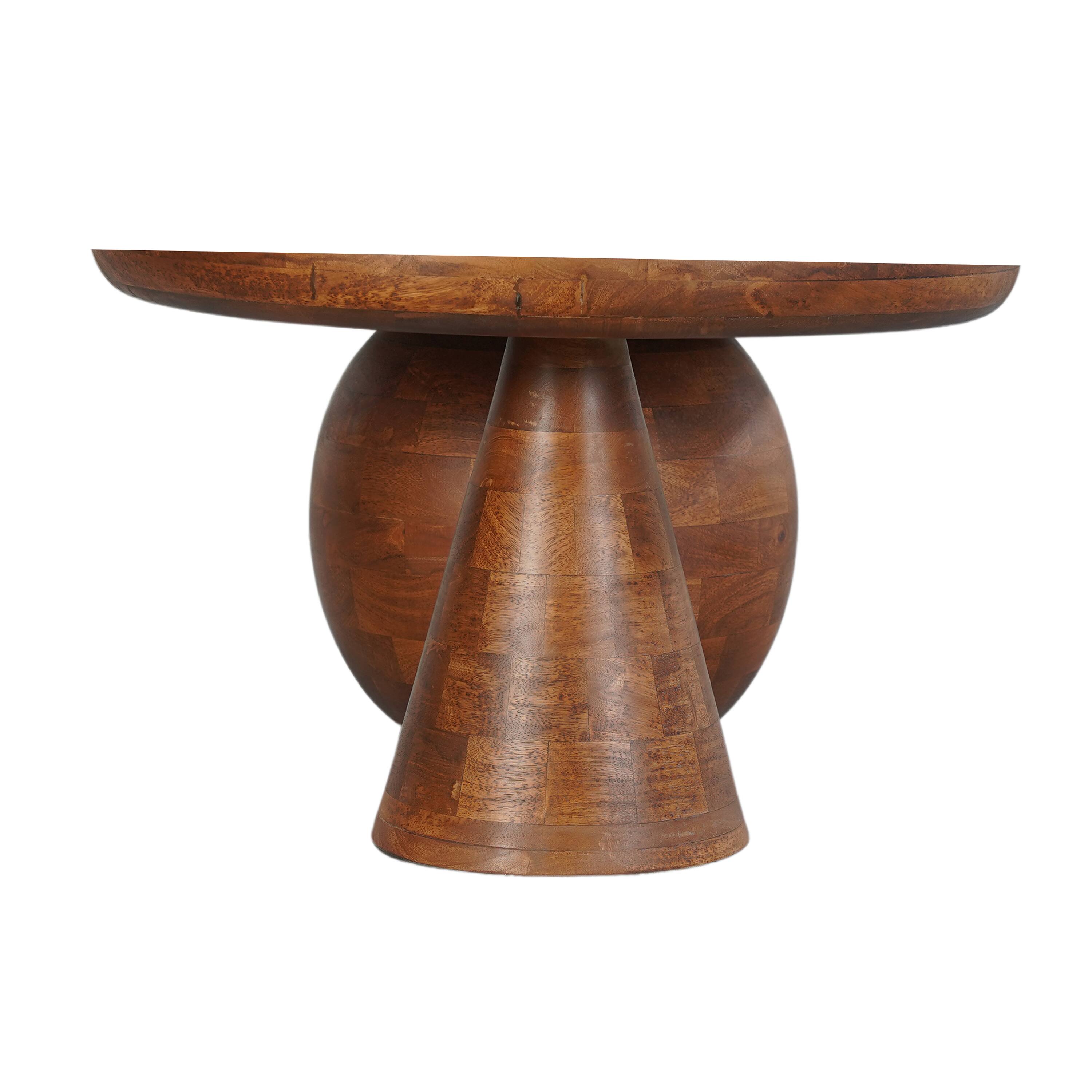 Alt View 3. Manhattan Lane - Leeds Coffee Table | 38" Handmade Mango Wood Oval Top | Round Ball and Cone Base - Brown.