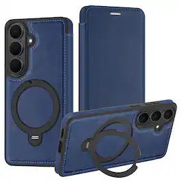 Dteck - For Samsung Galaxy A17 5G Shockproof Leather RFID Blocking Card Slots Full Protection Mag Safe Case RIng Kickstand - Blue