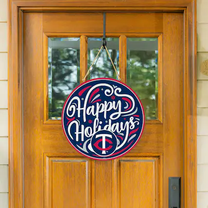 Front. Evergreen Enterprises - 18" Happy Holidays Wooden Round Door Sign - Multicolor.