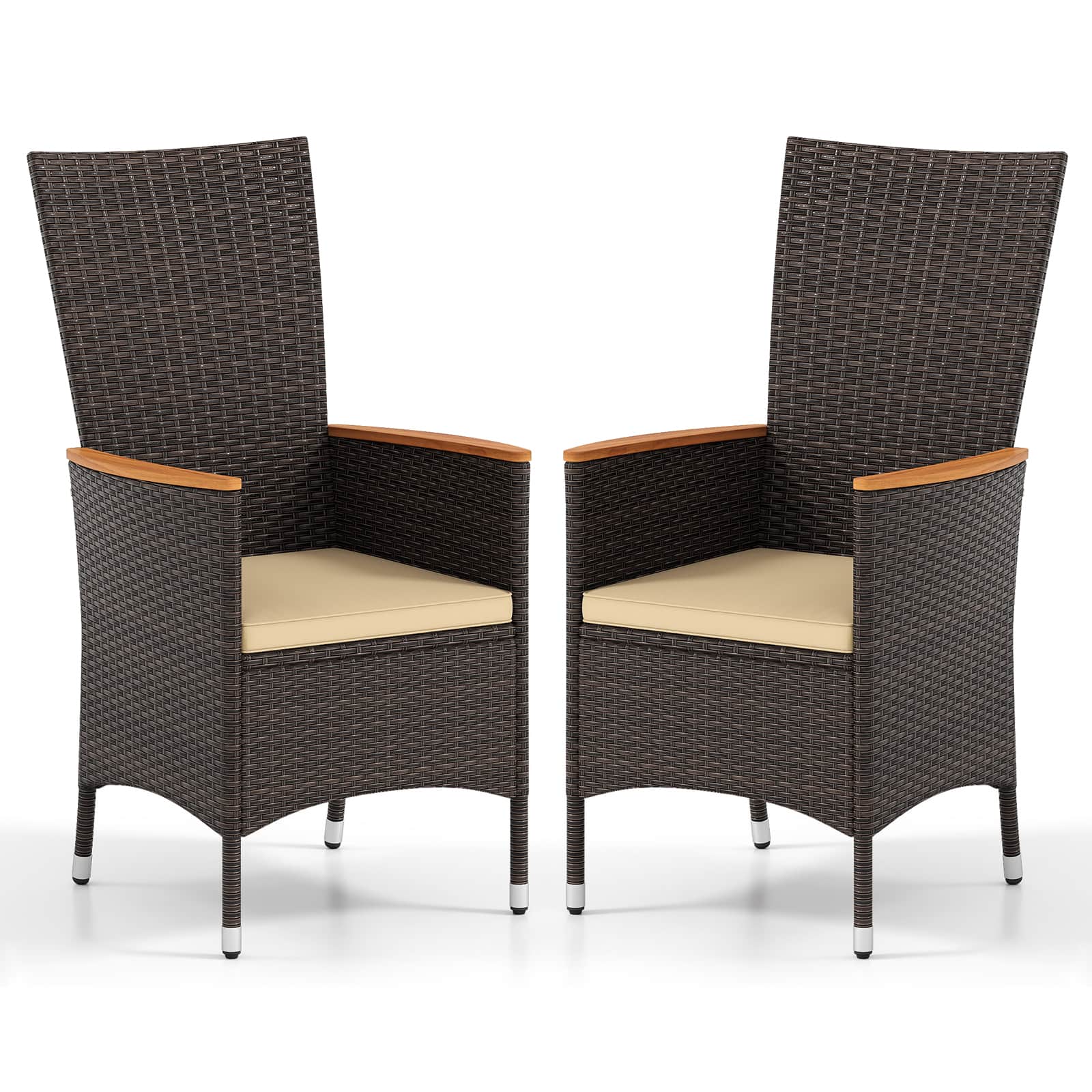 Gymax - Patio Rattan Chairs 2 PCS w/High Backrest & Acacia Wood Armrests Cushion Mix - Brown price history on PriceWatchPro