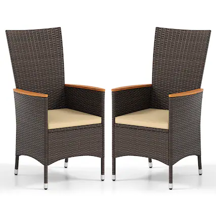Front. Gymax - Gymax Patio Rattan Chairs 2 PCS w/High Backrest & Acacia Wood Armrests Cushion Mix Brown - Brown.