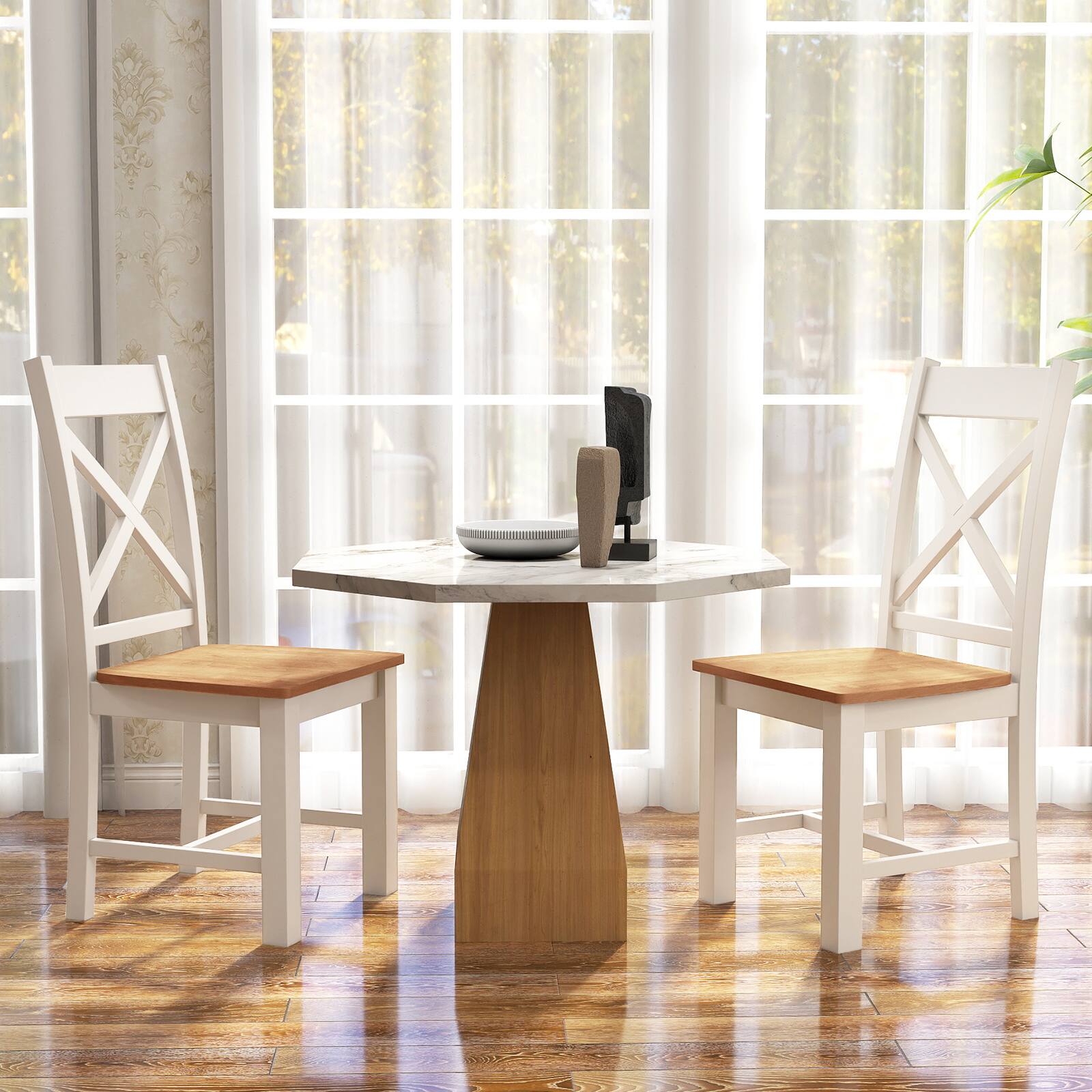 Alt View 3. Gymax - Gymax Modern Wooden Dining Chairs Set of 2 w/ High Back Rubber Wood Frame Armless - Cream White, Natural.