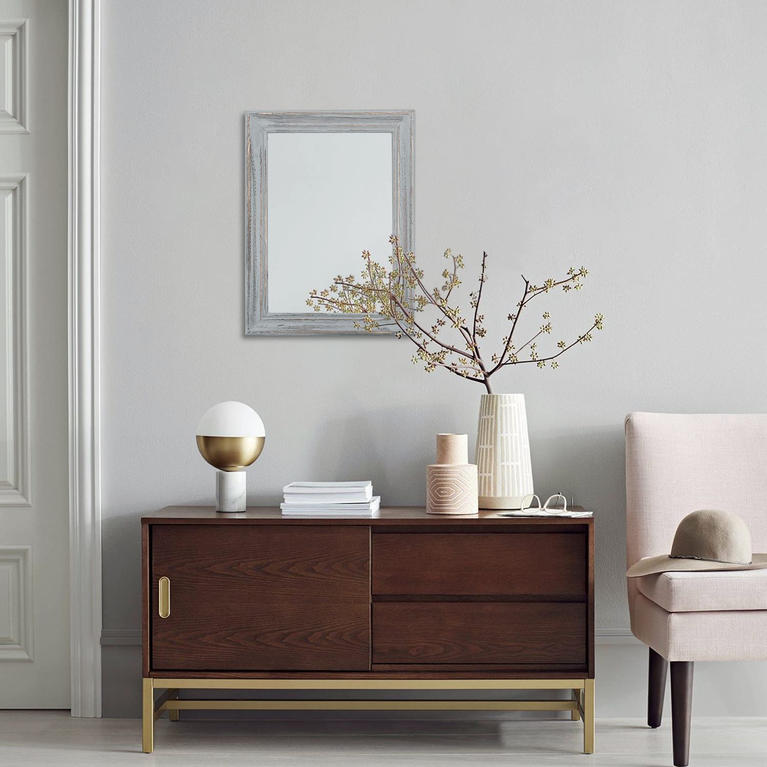 Alt View 3. Dapper Styles - Wooden Mirror With Framed Rectangular Retro Wall Mirrors Decorative For Bathroom Bedroom Living Room Hallwa... - A-retro White-16"L x 12"W.