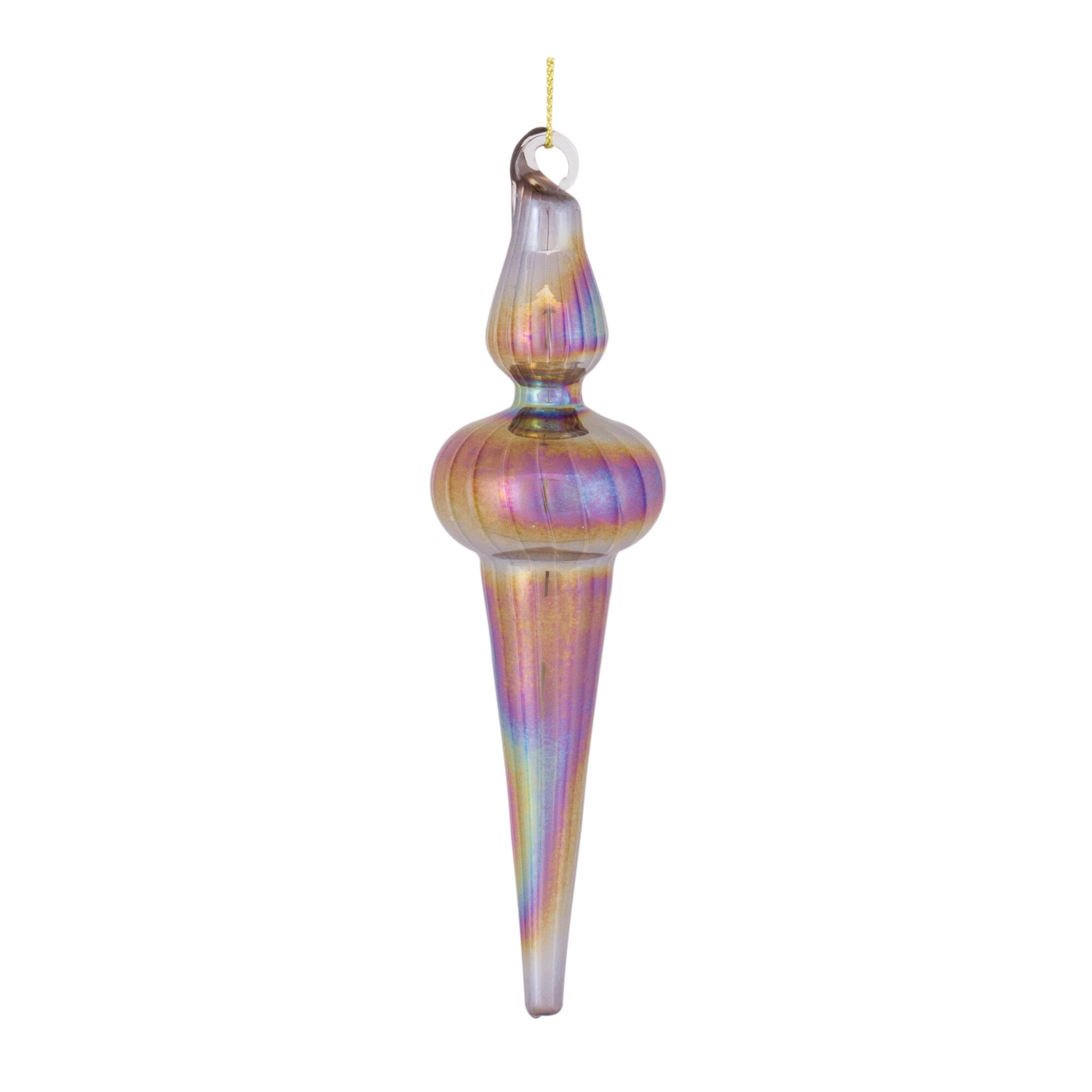 Back. BreeBe - Irredescent Glass Finial Drop Ornament (Set of 12) - Purple, Bronze.