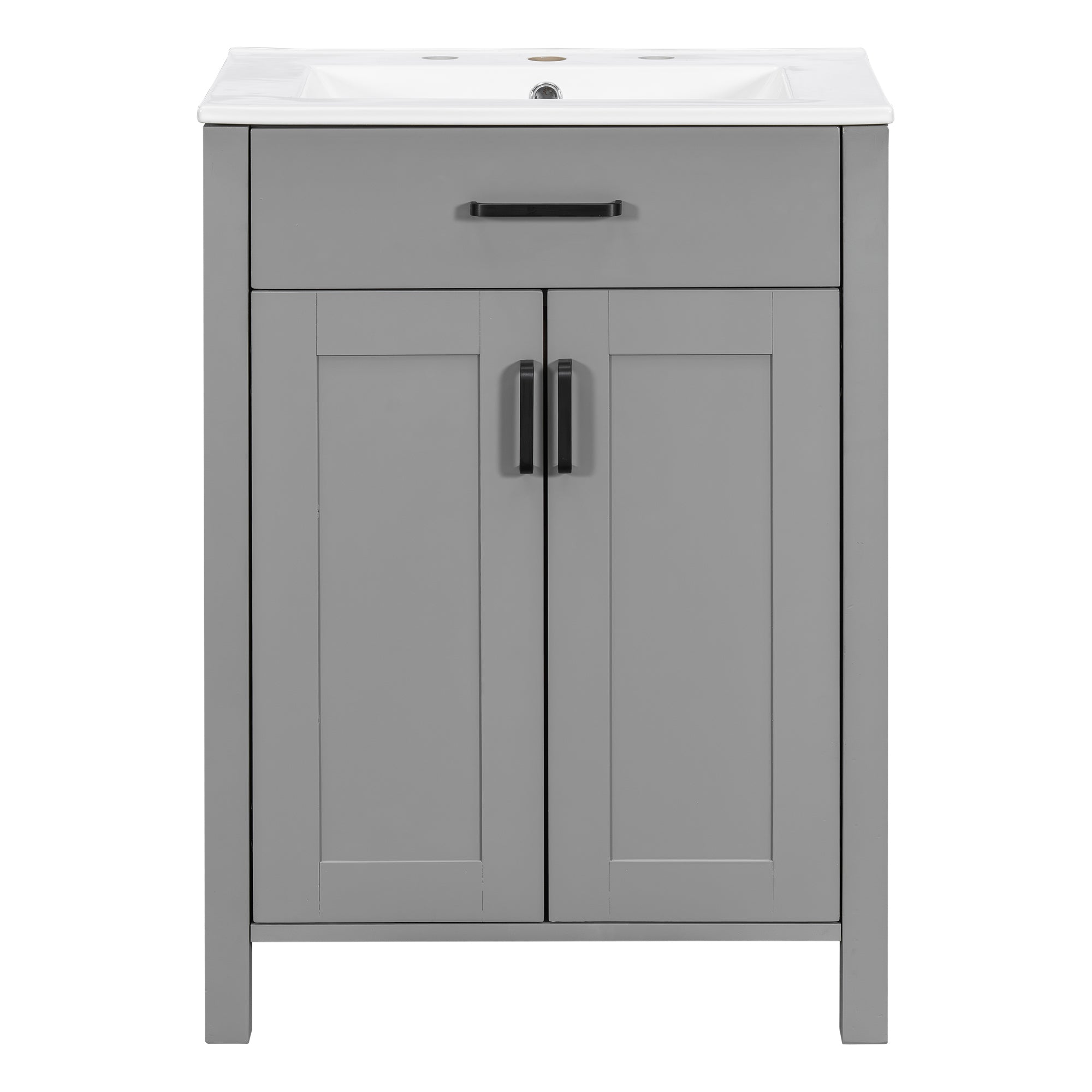 Angle. Boyel Living - 24 Inch Gray Bathroom Vanity Combo with Ceramic Sink, Flip-Top Drawer, Adjustable Shelf, Double Door Racks - Gray.