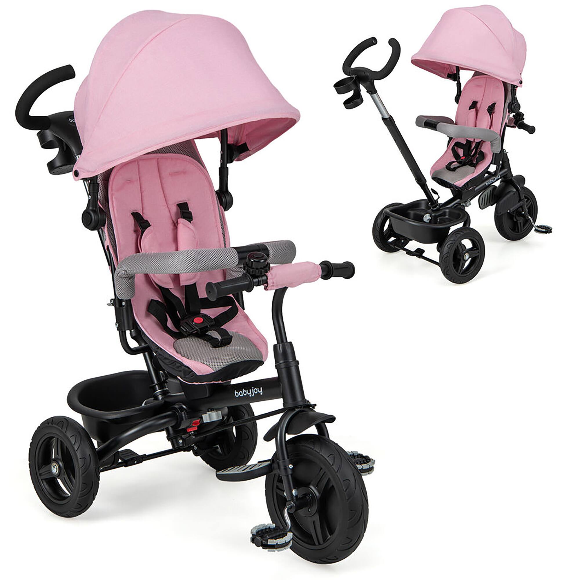 Alt View 9. Gymax - Gymax 4-in-1 Baby Tricycle Toddler Trike w/ Reversible Seat Canopy & Push Handle Pink - Pink.