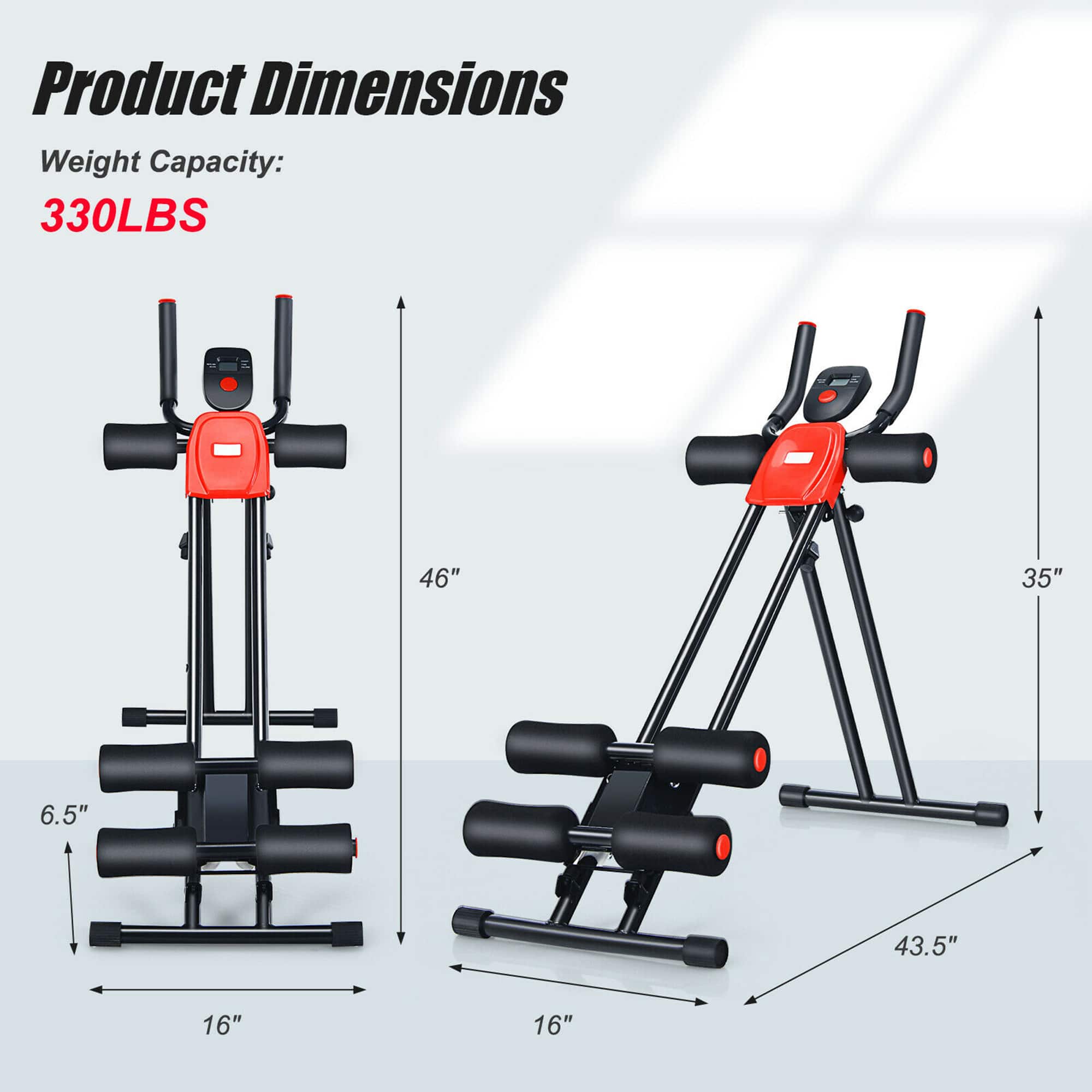 Product Dimensions: Weight Capacity: 330LBS, 46" x 35" x 6.5" x 43.5" x 16" x 16".