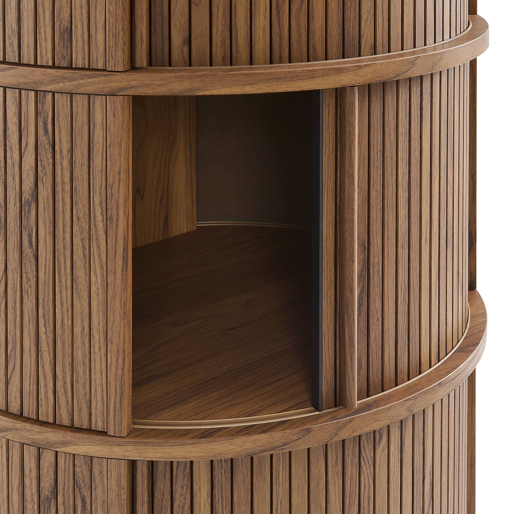 Alt View 7. Modway - Clement Round Pedestal Stand Storage Table With Sliding Tambour Doors by Modway - Walnut.