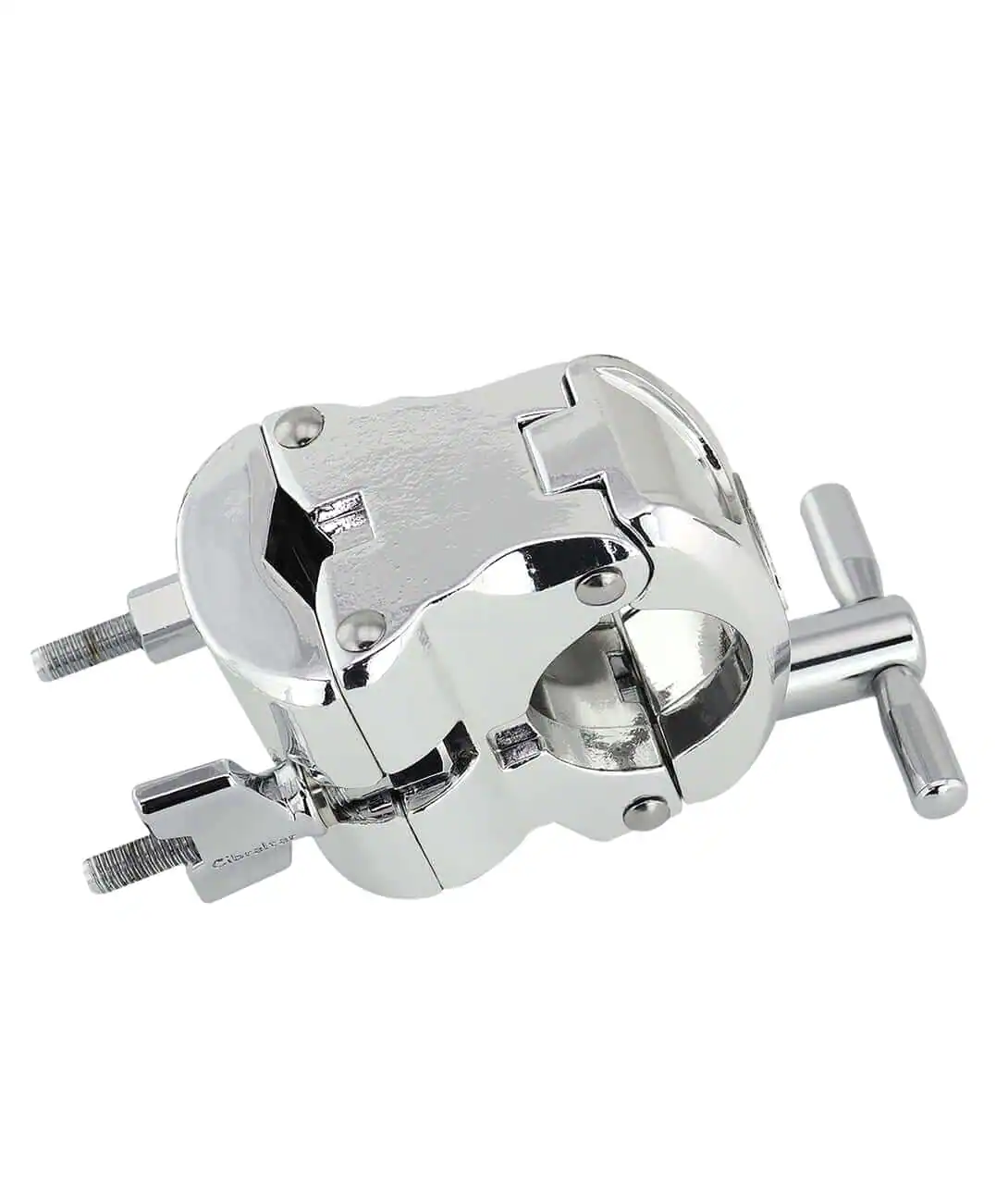 Left. Gibraltar Hardware - Road Series Chrome Super Multi-Clamp for Drum Hardware, Heavy Duty Clamp for Toms and Accessories.