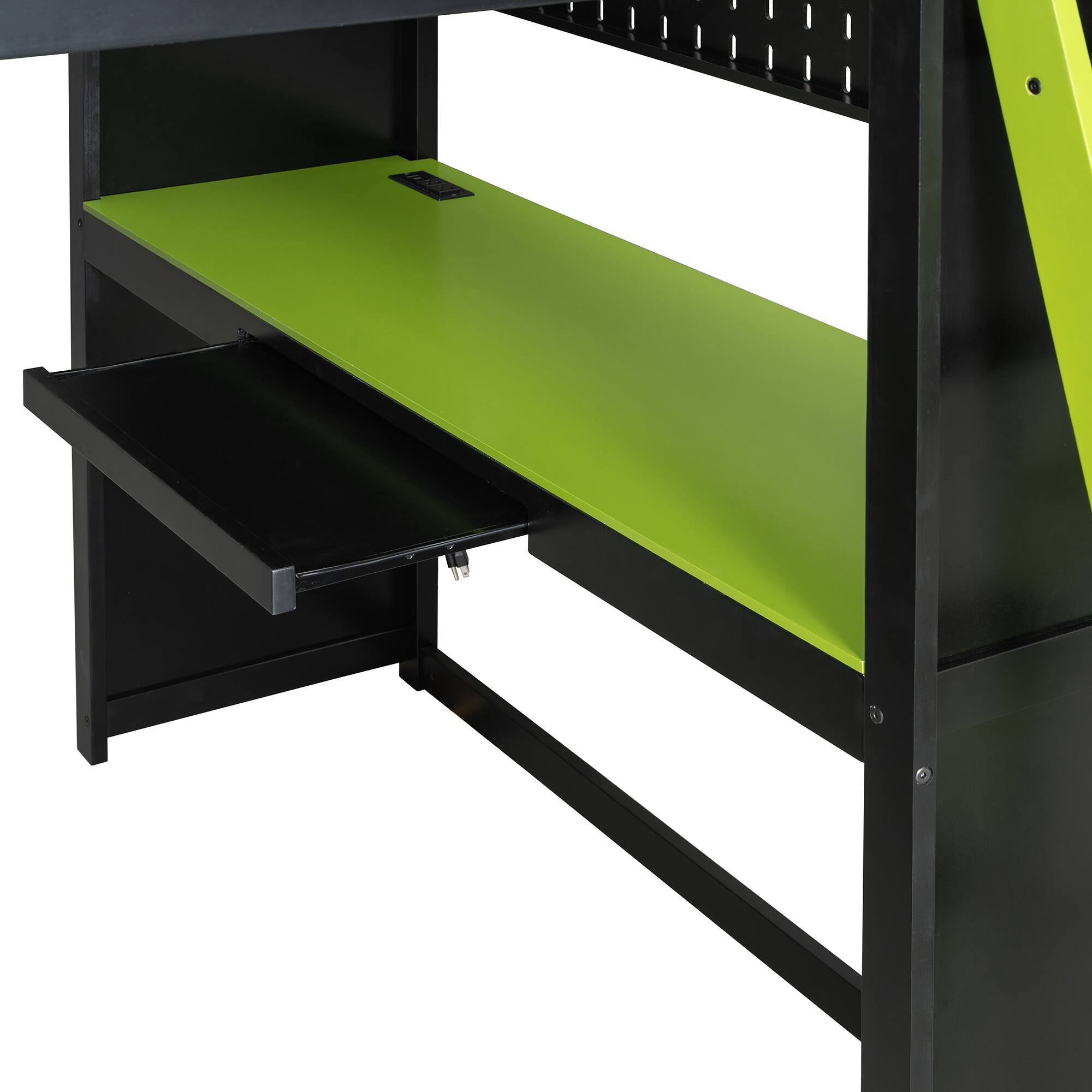 Alt View 5. Anysun - Full Size Wood Loft Bed with,Wardrobe,Shelves,Blackout Curtains,and RGB Lights - Green.