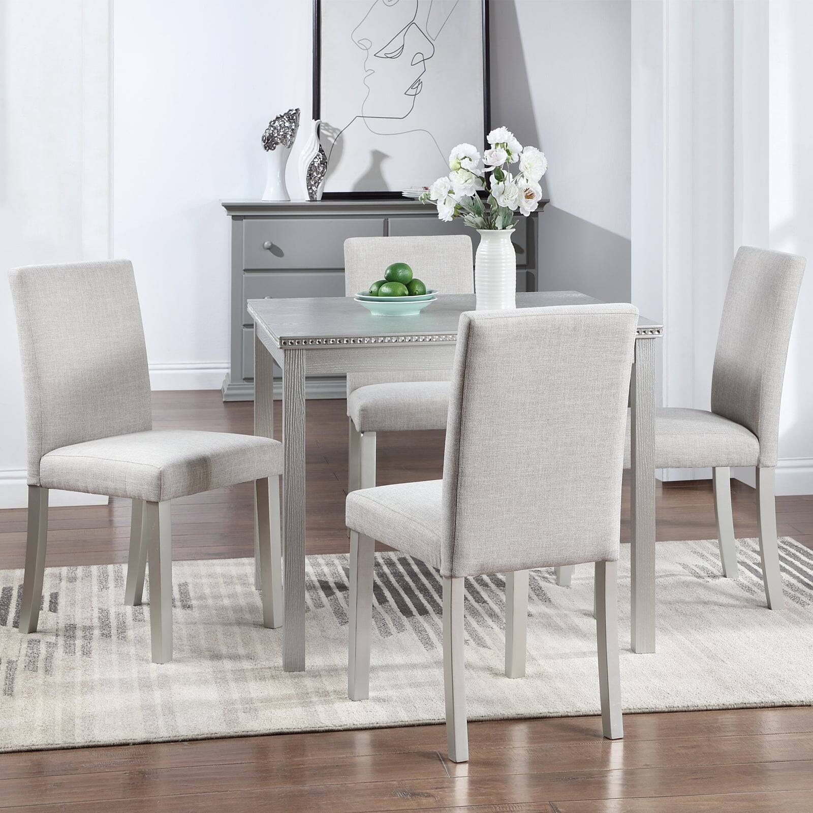 Alt View 7. Boyel Living - 5-Piece Dining Table Set for 4, Wood Top Kitchen Table with 4 Upholstered Chairs - Beige+Silver Gray.